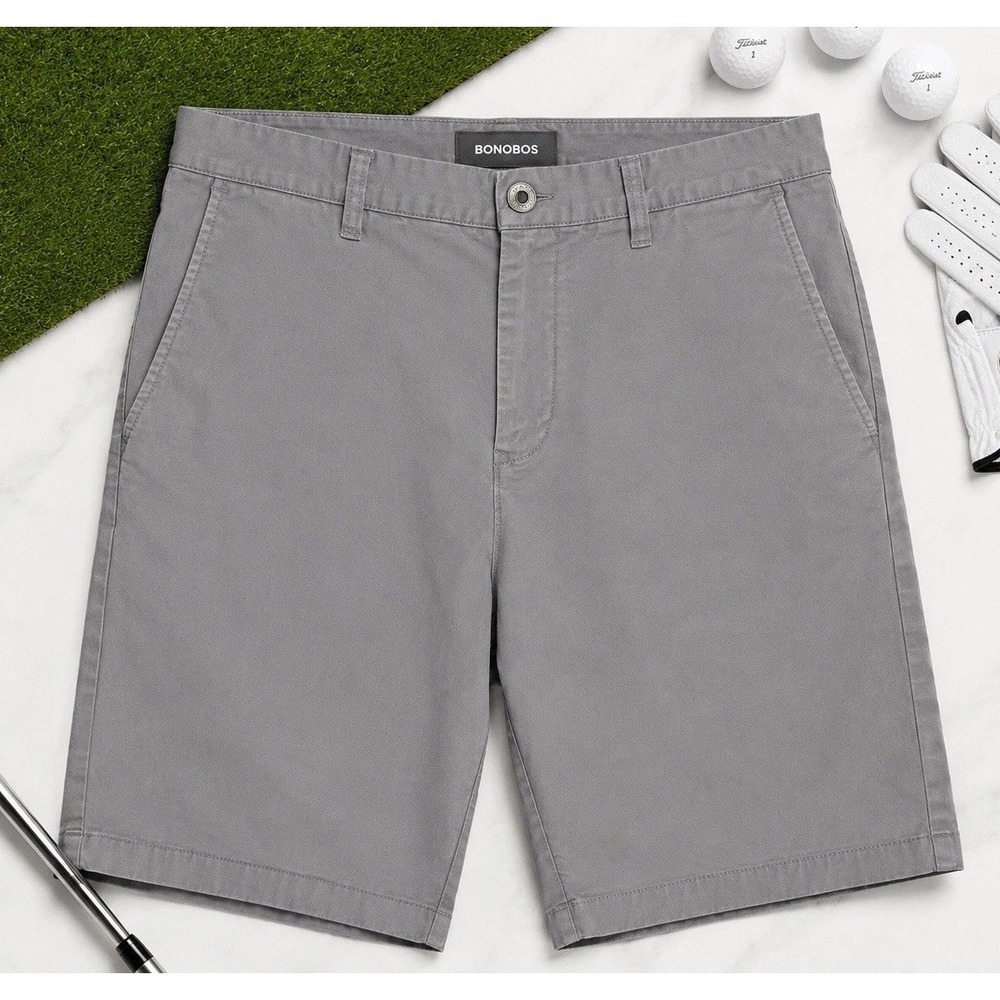 Bonobos Shorts Mens 30 White Gray Golf 9 Inch Inseam Chino Preppy Khaki Stretch